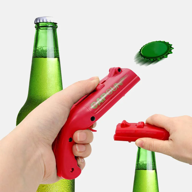 

Creative Flying Cap Launcher Bottle Beer Opener Bar Tool Drink Opening Gun Shaped Bottle Lids Shooter Red Gray Portable Cap Gun