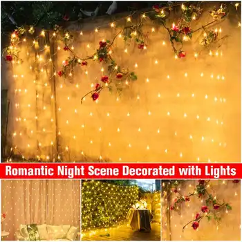 

204 Led 3x3m Net Lights 220V Wedding Decoration Christmas Fairy String Light Outdoor Holiday Festival Multi Outdoor Garden Lamp