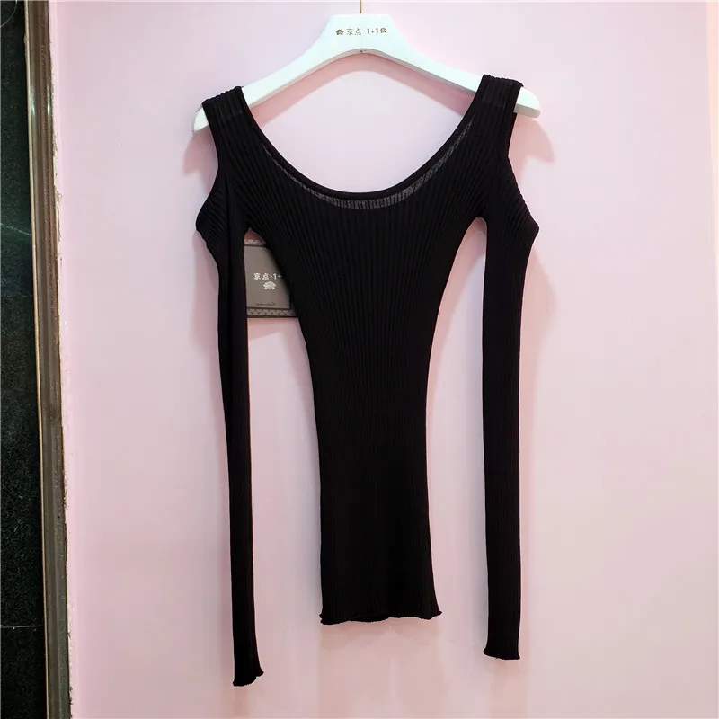 

Tight Sweater for Womoen 2020 Autumn New Slim Sweaters Long Sleeve Off Shoulder All-match Basic Top Autumn Korean Ladies Clothes