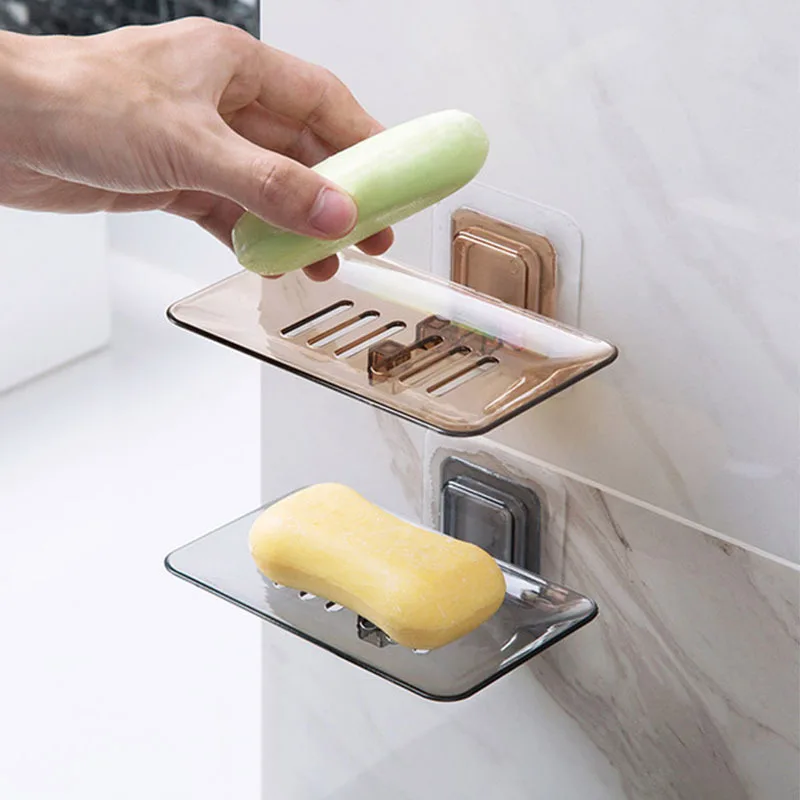 

Wall Mounted Soap Dishes Drain Sponge Holder Bathroom Storage Rack Organizer Soap Box Kitchen Hanging Shelf