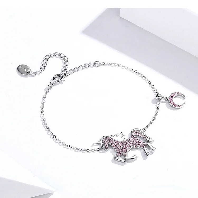 bamoer Fantasy Mystery Licorne Charm Bracelet and Finger Rings Women 925 Sterling Silver Pink CZ Statement Jewelry Sets ZHS147