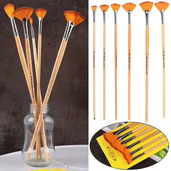 

6Pcs/set High Quality Nylon Hair Fan Brush Pen Wooden Handle Acrylic Water Oil Painting Artist Brush Oil Painting Drawing Brush