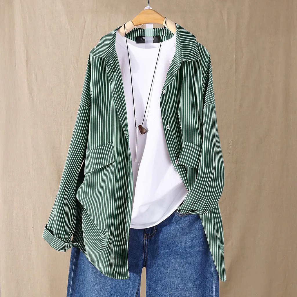 

Plus Size 5XL Tops Womens Autumn Blouse 2019 Striped Vintage Button Down Shirts Long Sleeve Blusas Cardigans Winter Loose Tops