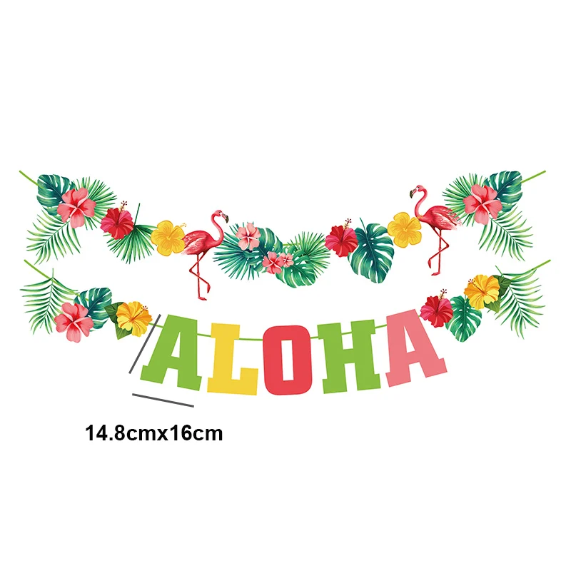 Flamingo Party Tableware Hawaii ALOHA Bunting Banner Balloon Garlands Summer Tropical Hawaiian Party Birthday Wedding Decoration 