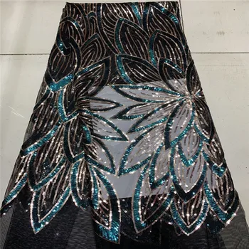 

Black blue African Lace Fabric 2019 High Quality sequins Lace Cheap Lace Fabrics With Free Shipping Lace Trimmings For Sewing