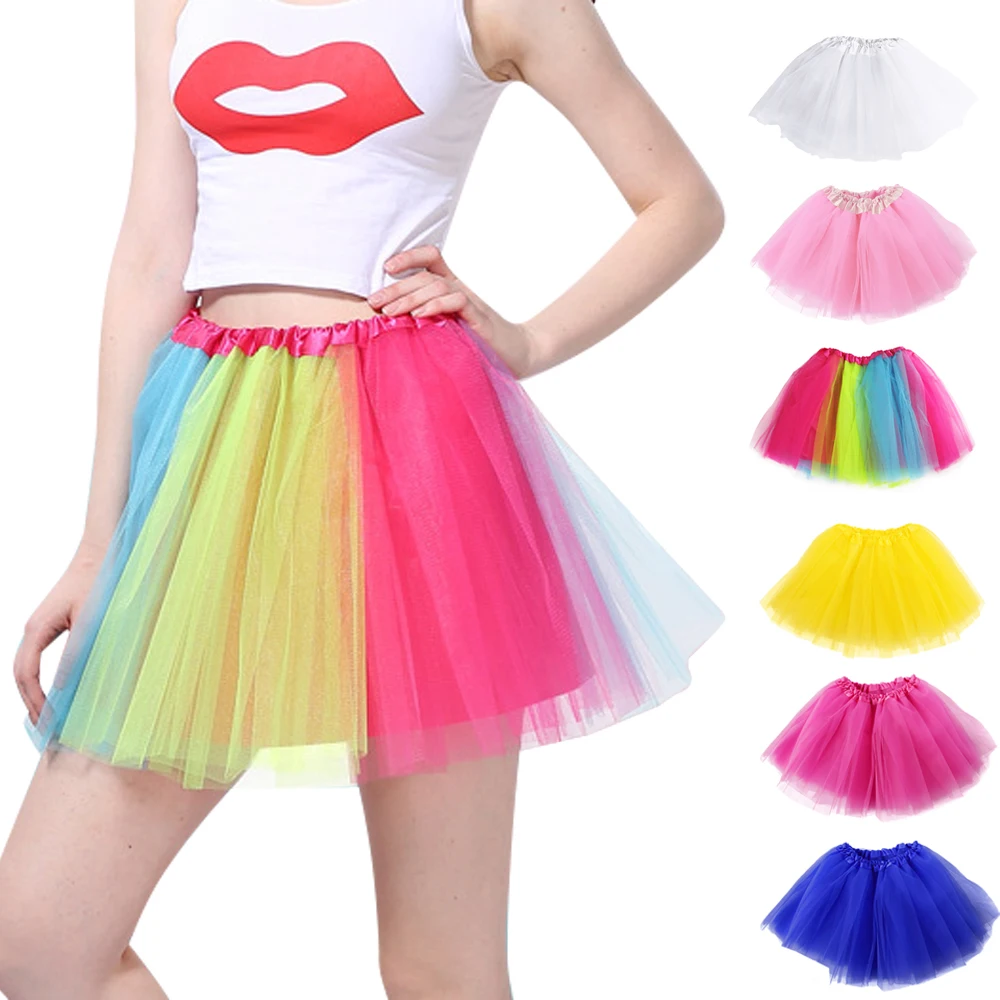Adults Women Tulle Skirt Dancewear Summer Rainbow Dreamlike Mini Tutu