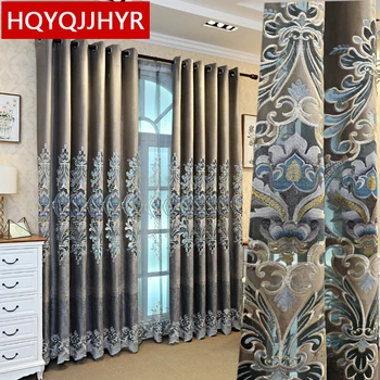 

Modern high quality grey villa velvet embroidered curtains for living room windows hotel bedroom kitchen apartment