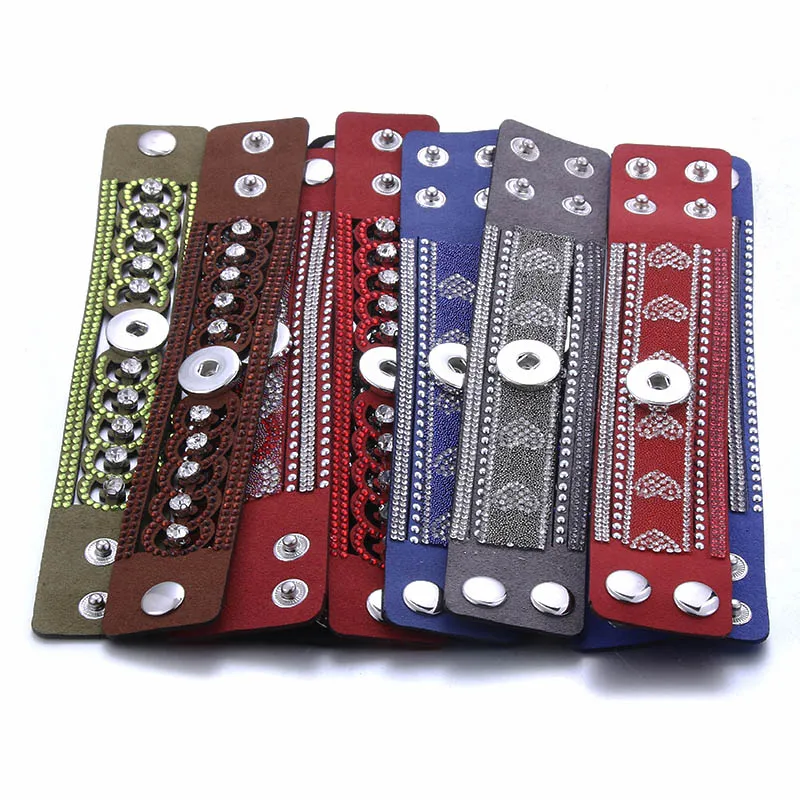 

New Snap Jewelry 18mm Leather Snap Bracelet Creative Magnetic Rhinestone Snap Button Bracelet Bangles for Women Jewelry