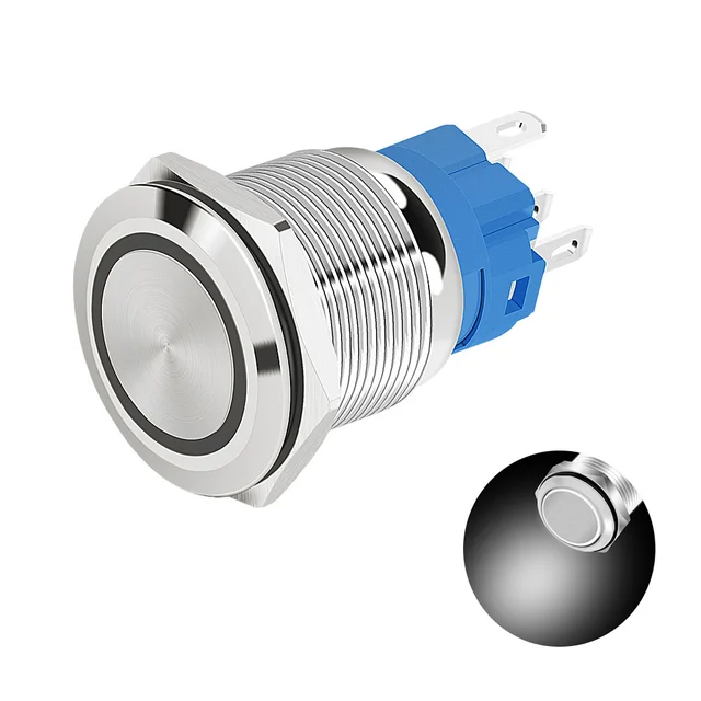 12MM 16MM 19MM 22MM Metal LED Push Button Switch 12V 24V 220V Light Waterproof Latching Momentary Power Pushbutton Illuminated White LED