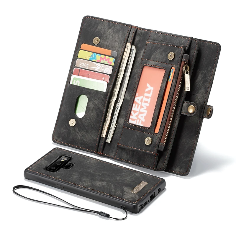 Чехол Me для Galaxy S8, S9, S10 Plus, S10E, A40, A50, A70, Ретро стиль, натуральная кожа, Магнитный съемный чехол-кошелек для samsung Note10+ 9, 8 - Цвет: Черный