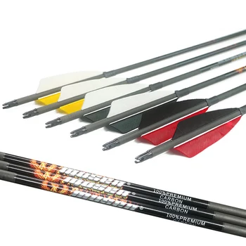 

6pcs Pure Carbon True Feather Arrow SP400/500/600 Deflection Beautiful Hunting Recurve Bow Traditional BowShooting Bow and Arrow