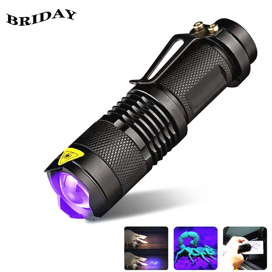 

LED UV Flashlight Ultraviolet Torch With Zoom Function Mini UV Black Light Pet Urine Stains Detector Scorpion Hunting pen light