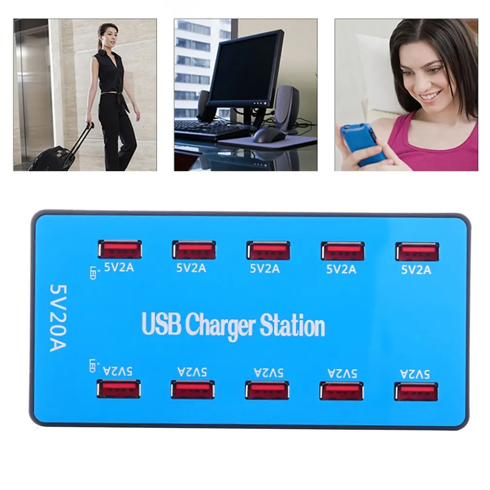 10 Port USB Charger Station 5V 20A Universal Mobile Phone Quick Charge for iPhone iPad Samsung Huawei Xiaomi