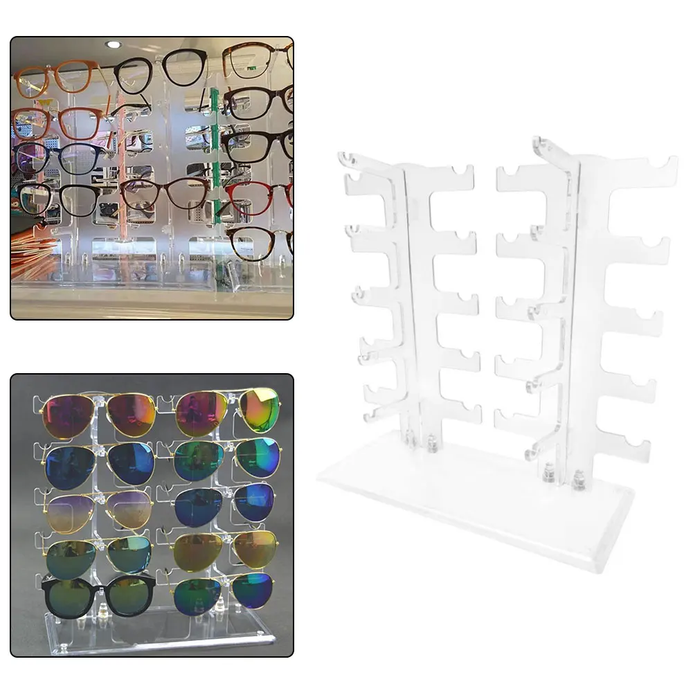 Sunglasses Rack 10 Pairs Glasses Holder Display Stand Transparent Two Row NEW 