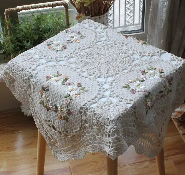 Modern beige square cotton Tablecloth embroidery lace kitchen tea coffee Table Cover cloth dining Christmas party Wedding decor