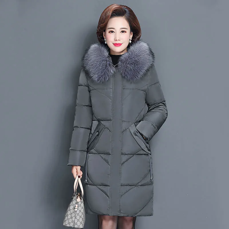 Зимние парки теплые зимние пальто с капюшоном с меховым воротником толстые длинные куртки для мам среднего возраста зимние куртки женские парки - Цвет: Dark gray