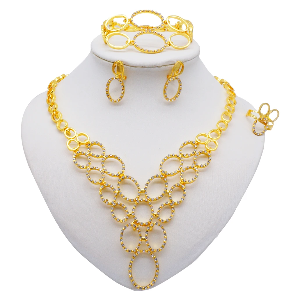 

Gold Color Sun Flower Jewelry Sets For Women African Wedding Gifts Party Necklace Bracelet Earrings Ring Saudi Arabia Jewellery