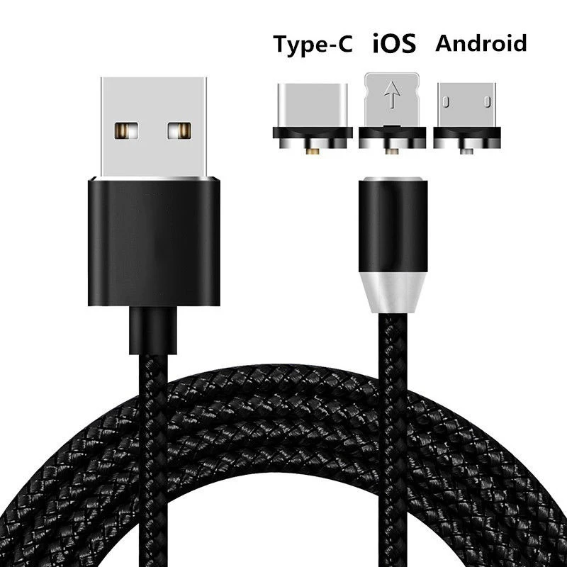 Магнитный USB светодиодный кабель для быстрой зарядки для huawei Y3 Y5 Y6 Y7 Honor 6A 6C 7A 7C 7S 7X для iPhone XS MAX XR 7 8 Plus - Цвет: Черный