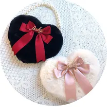 Милая сумка в стиле Лолиты для девочек в форме сердца из искусственного меха, сумка на плечо, 2 цепи, маленькая сумочка, ремешок из жемчуга, черный и белый цвета