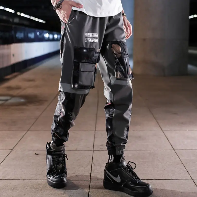 Streetwear Hip Hop Men Military Pants Patchwork Pocket Side 2020 New Ribbons Joggers Sweatpants Ankle Length Trousers For Male Streetwear Hip Hop Men Military Pants Patchwork Pocket Side 2020 New Ribbons Joggers Sweatpants Ankle Length Trousers For Male