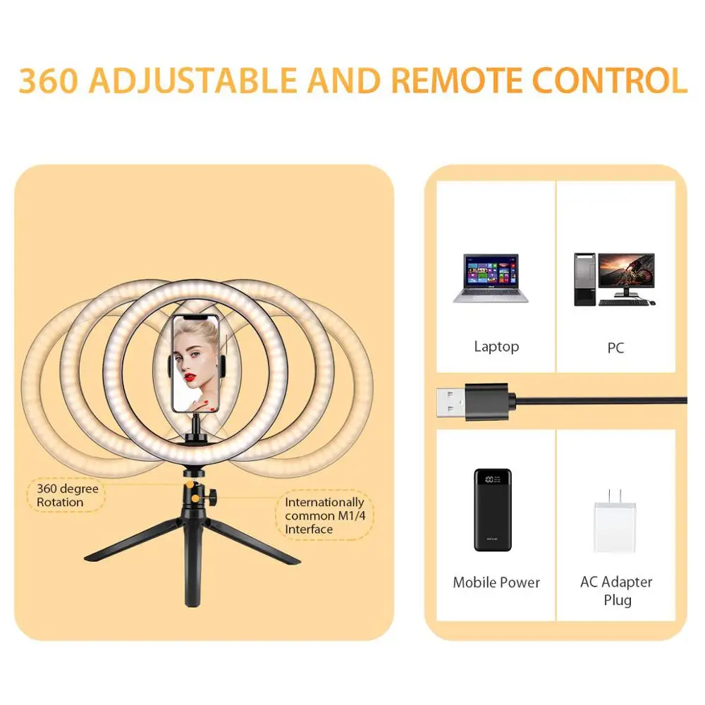 6 дюймов 10 дюймов 16 см 26 см светодиодный светильник-кольцо держатель для телефона селфи мини кольцо для штатива лампа для iphone huawei xiaomi Youtube прямая трансляция Vide