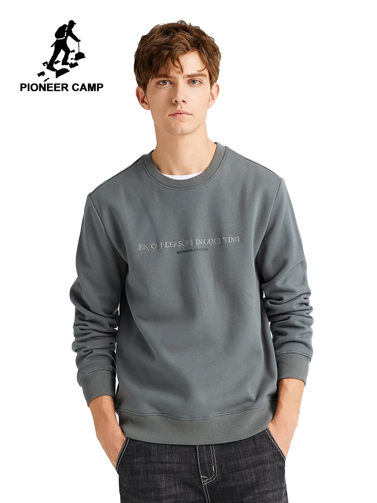 Tanie Pioneer camp męskie bluzy z kapturem bez kaptura zimowe ciepłe grube znosić szare czarne litery nadrukowane bluzy męskie AWY908306