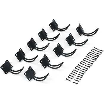 

AYHF-10Pack Rustic Entryway Hooks of Black Wall Mounted Vintage Double Coat Hangers with Large Metal Screws Included