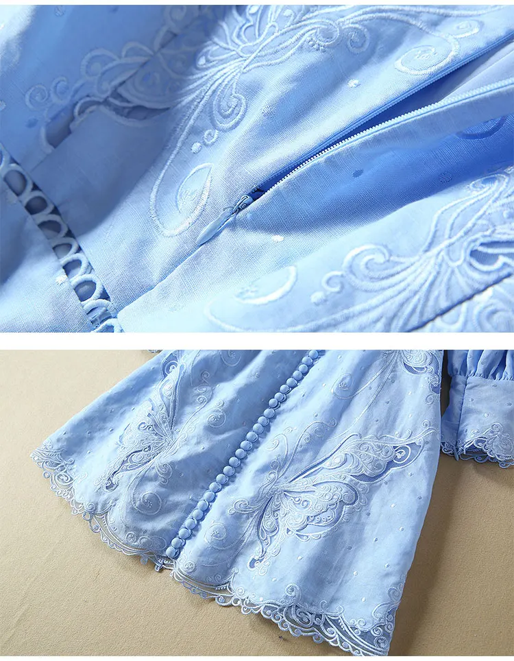 LD LINDA делла осеннее модное подиумное однотонное элегантное праздничное платье женское с длинным рукавом великолепное синее Открытое платье с вышивкой
