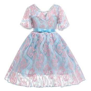

2020 New Girl Dress Summer Lace Princess Dress Birthday Party Dress Children's Dress Fashion Children's Clothing Blue White