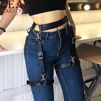 

CEA Women Sexy Leather Harness Belt Straps Leg Suspenders Restraints Garter Harness Women Waistband Lingerie Stockings Bondage