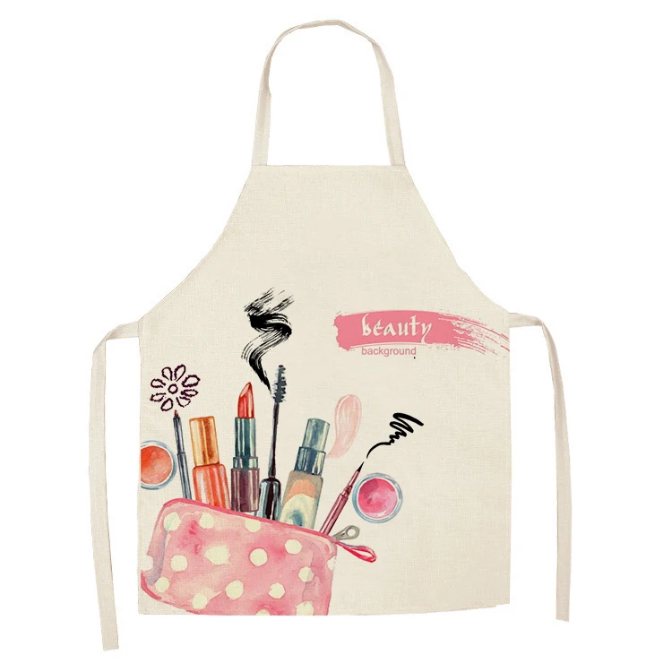 1Pcs Kitchen Apron Nail Polish women flowers Printed Sleeveless Cotton Linen Aprons for Men Women Home Cleaning Tools 55*68cm