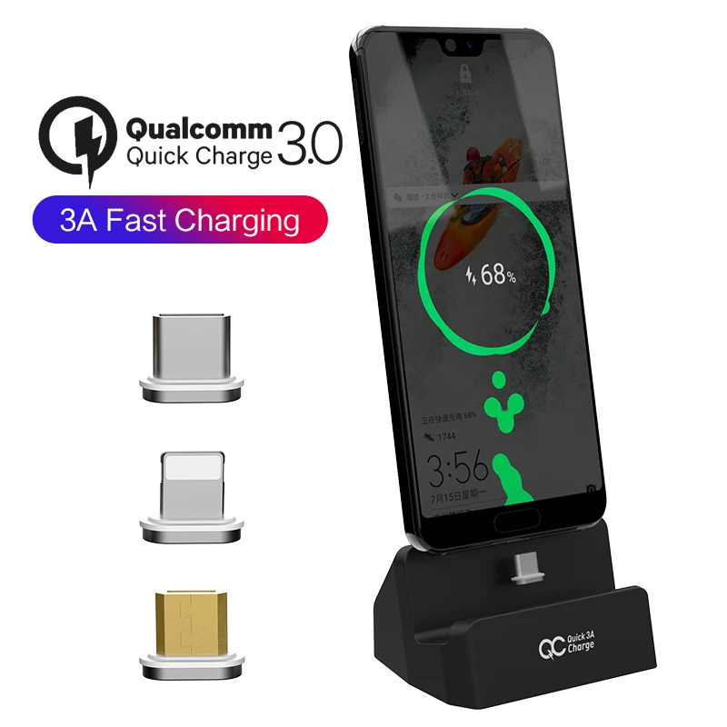 SIKAI 3 в 1 USB C Android IOS Магнитная зарядная док-станция USB кабель для iPhone X samsung huawei 3A Магнитная подставка для быстрой зарядки