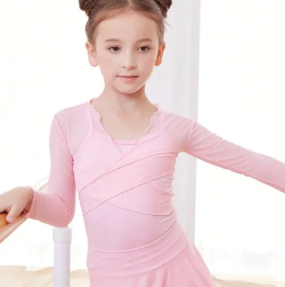 QinCiao Kids Girls Long Sleeve Ballet Wrap Tops Sweater Cardigan Ballerina Dance Tshirt Leotard Dress Cover up