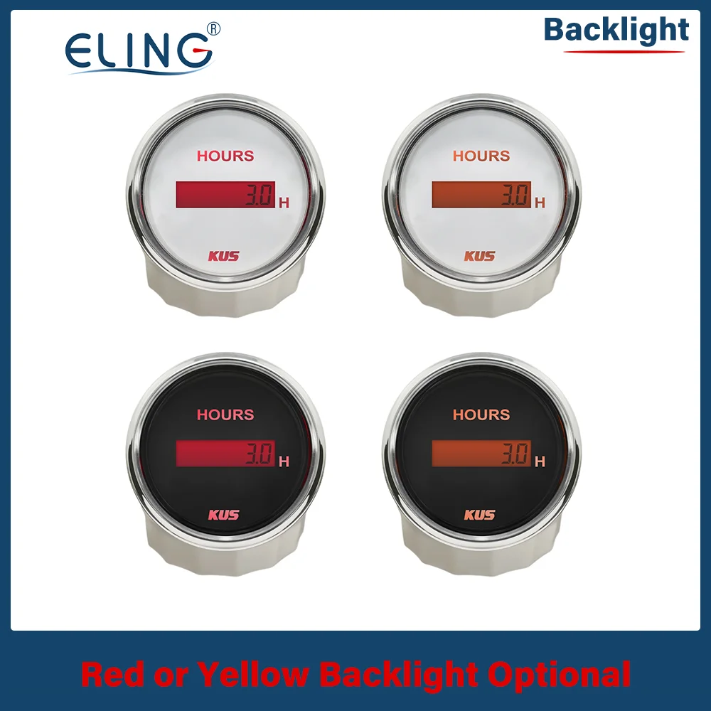 New KUS 52mm Digital Hour Meter 9-32VDC LCD Hourmeter Waterproof Time Gauge For Auto Boat with Red/Yellow Available Backlight engine hour meter