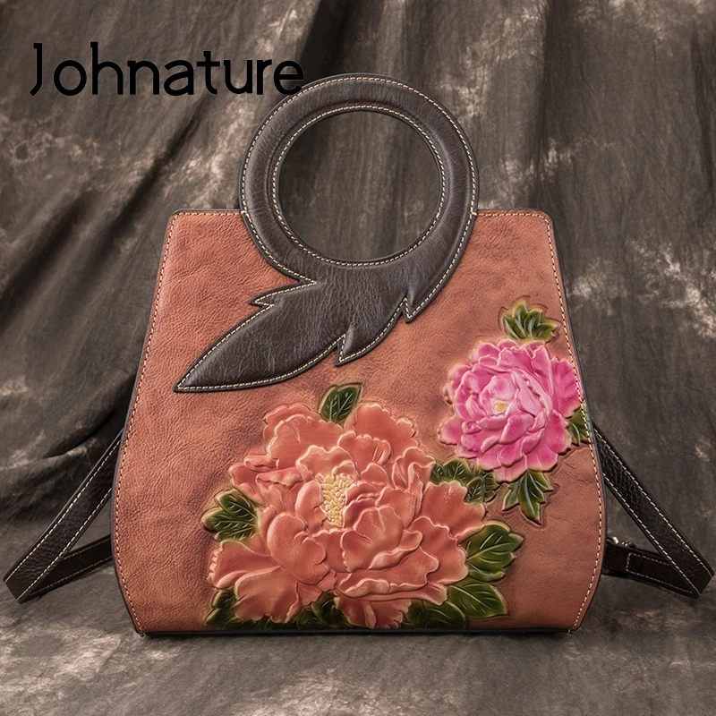 Женская кожаная сумка Johnature ручной работы с тиснением в стиле ретро новинка 2020