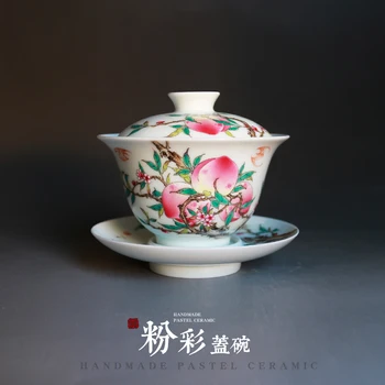 

free shipping!!! Ceramic bright colored pink peaches cup Gaiwan cup Handmade pastel teacup kung fu tea set single cup