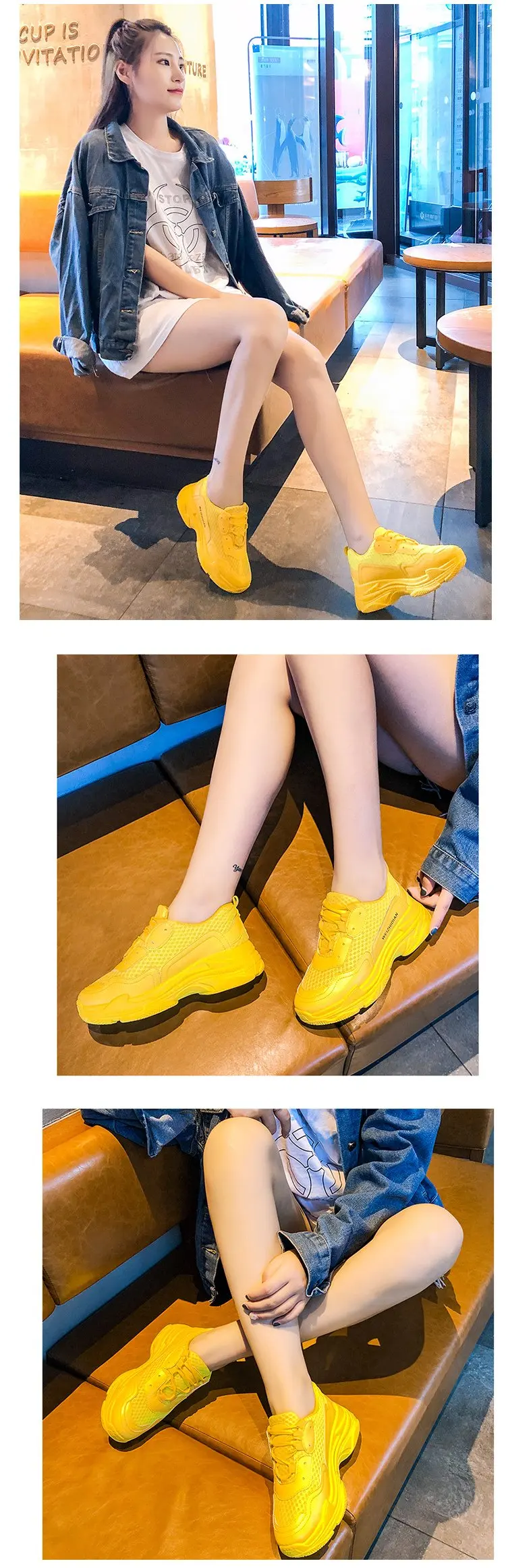 Новинка года; Дизайнерские кроссовки; женская повседневная обувь на платформе; модные кроссовки на платформе; Basket Femme; цвет желтый; повседневная обувь на массивном каблуке; f57