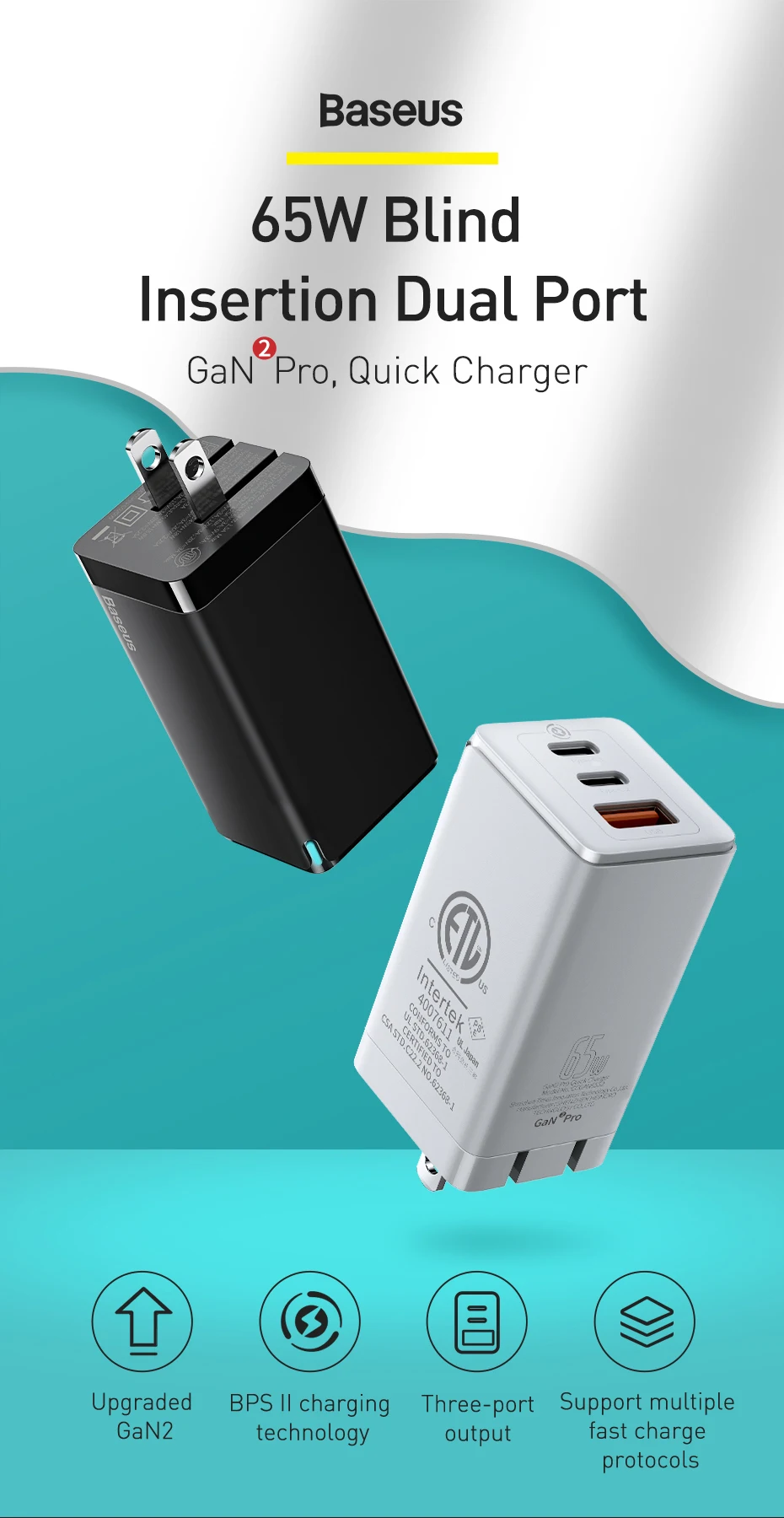 Baseus 65W GaN Charger USB Fast Charger QC 4.0 PD3.0 For iPhone 12 11 Samsung Huawei Xiaomi Phone Charger type c Quick Charger charger 65w