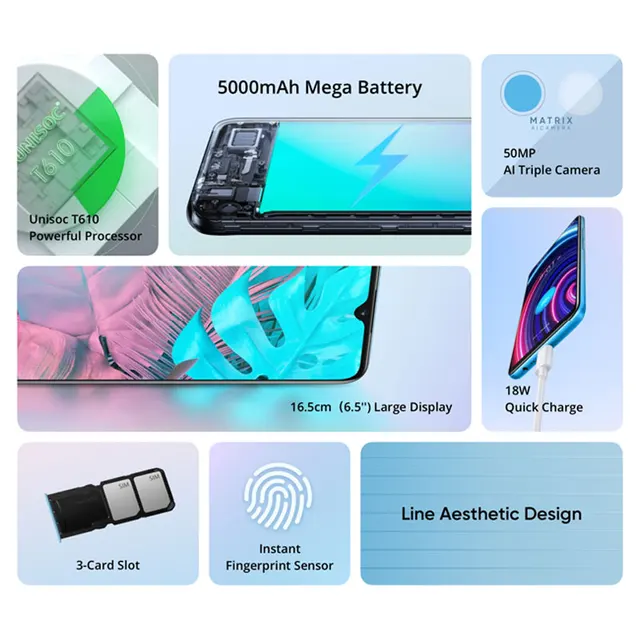 New Realme C25Y Global Version Smartphones 6.5" Unisoc T610 Octa-core 50MP Al Triple Cameras 5000mAh Cellphone 4GB RAM 64GB ROM 2
