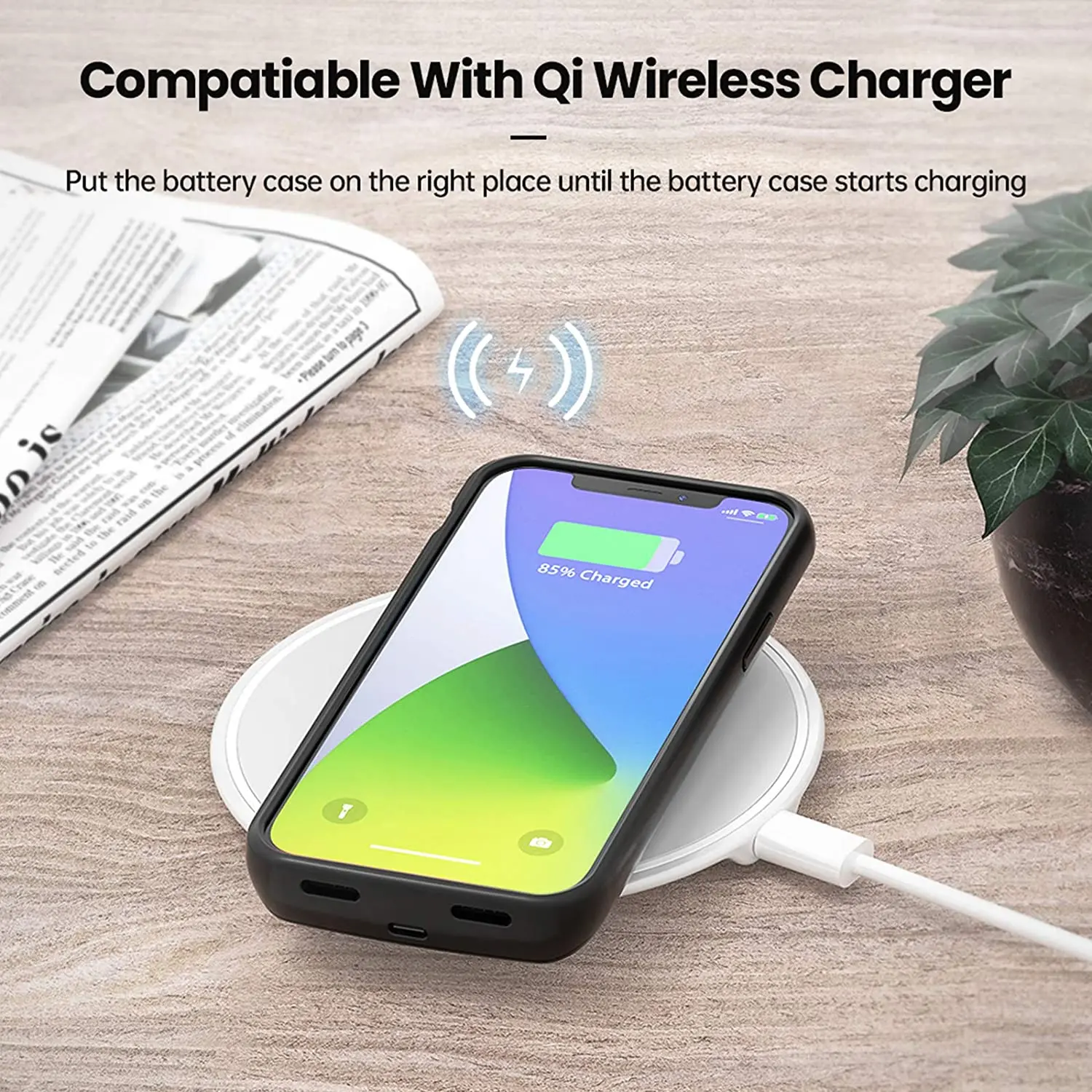 NEWDERY Funda de batería para iPhone 11, funda de carga extendida de 10000  mAh, auriculares con cable, soporte de datos de sincronización, funda de