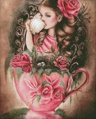 

NN xiaoyi cotton self-matching cross stitch Cross stitch RS cotton comes with no prints Hae1524 girl in teacup y