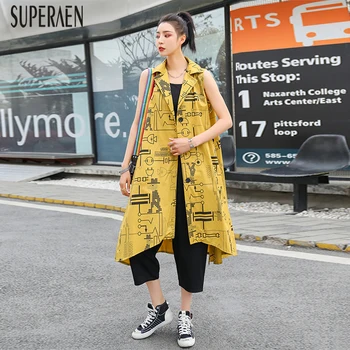 

SuperAen Fashion Vest Women's Coats 2020 Spring Pluz Size Wild Ladies Vests Cotton Wild Fashion Women Clothing Print