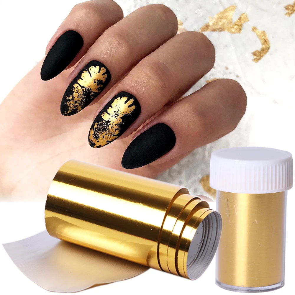 1 rollo de papel de aluminio dorado para uñas, efecto espejo, adhesivo cromado de película plateada, envolturas manicura y calcomanías| - AliExpress