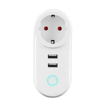 

WIFI Wireless Remote Socket Smart Timer Plug Voice Control Home Fire Retardant PC Double USB Smart Power Socket EU Plug