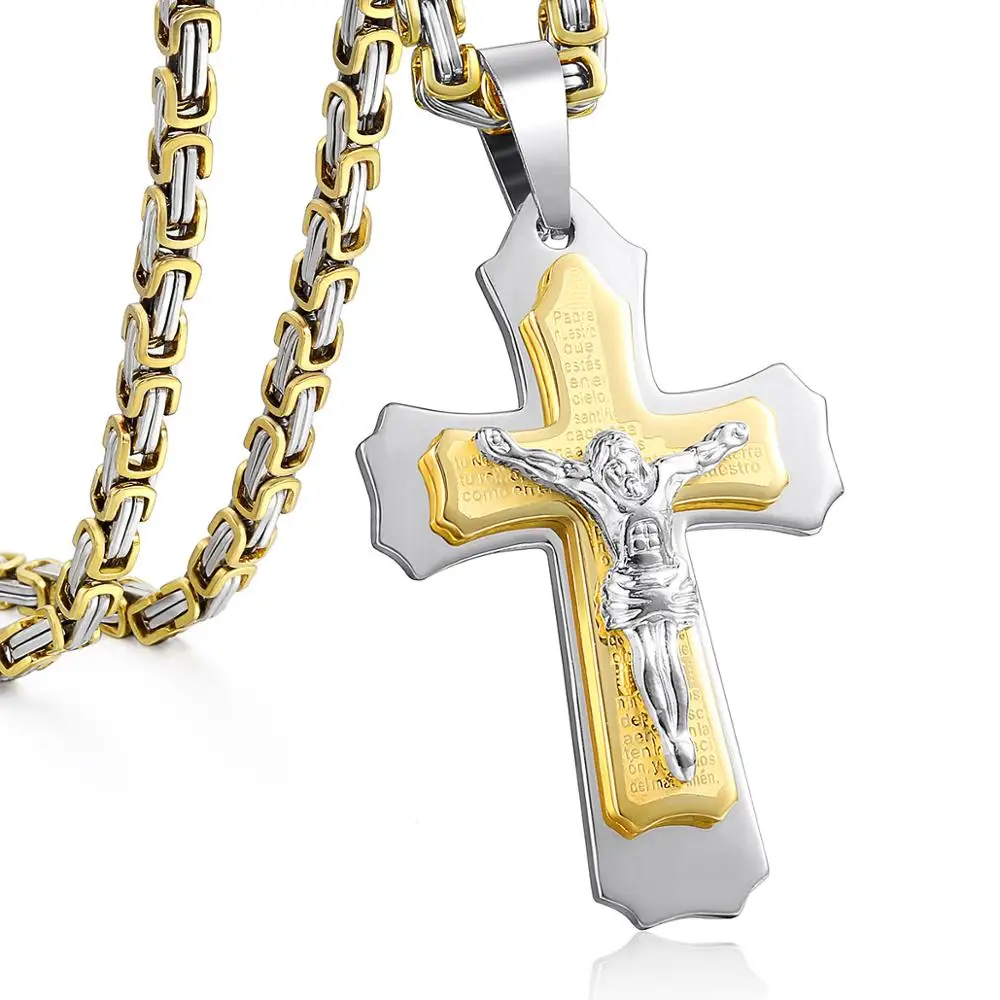 Цепочка мужская Византийская из нержавеющей стали с крестом Иисуса|jesus pendant|men