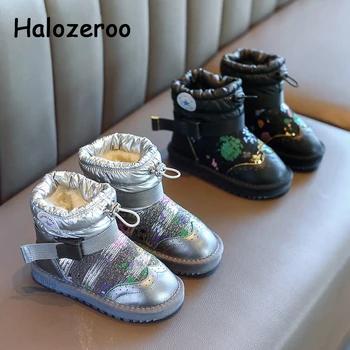 

Winter Kids Snow Boots Baby Girls Sequin Mid Calf Boots Children Warm Black Shoes Boys Glitter Brand Boots Fashion Slip On Boots