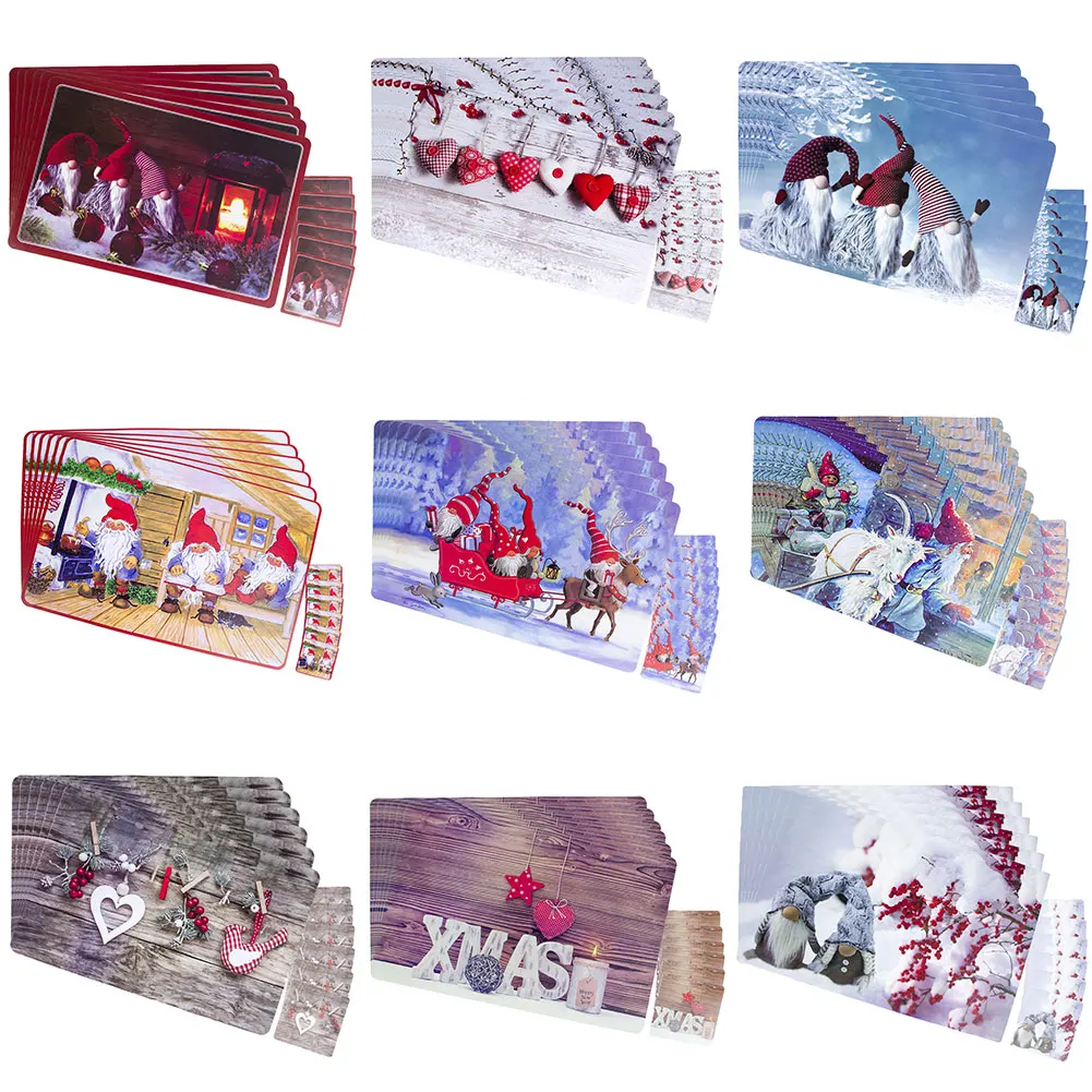 12 шт., один набор, Рождественские салфетки с рисунком, хлопковые льняные изолирующие подложки, коврики для обеденного стола, украшения для кухни