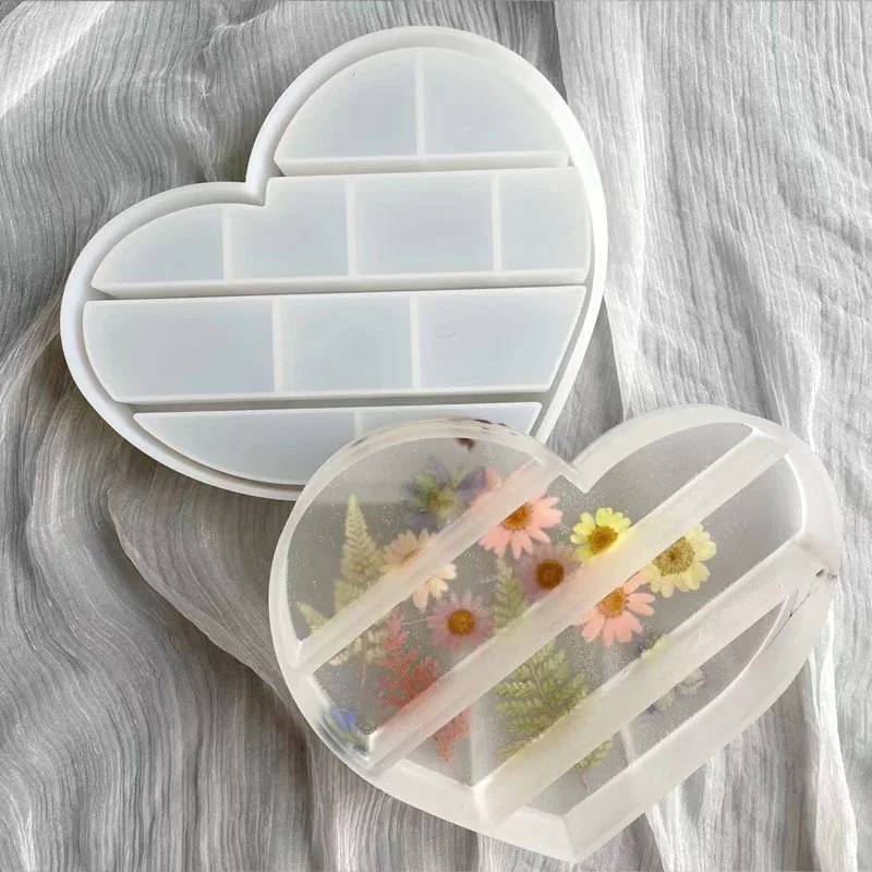 DIY Crystal Silicone Storage Mold Love Heart Shaped Large Tray Epoxy Resin Molds Ashtray Table Jewelry Pendant Box Home Decorate