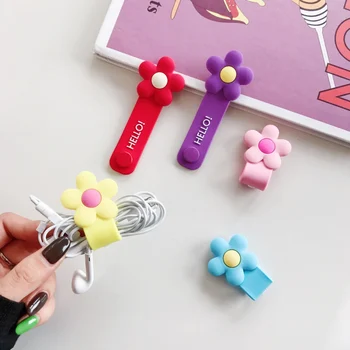 

Flower Cartoon Cable Organizer Silicone For Winder Protector Cable Holder Charger Management Cover For Mobile Phone Earphone USB