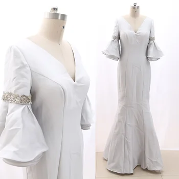 

MACloth Silver Mermaid V Neck Floor-Length Long Crystal Satin Prom Dresses Dress M 267791 Clearance